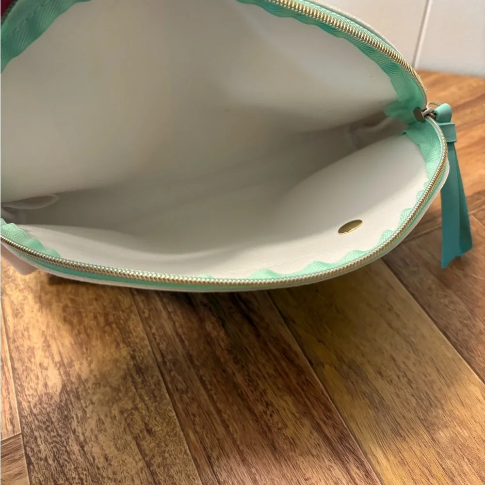 Elizabeth Arden Mint Green and White Striped Cosmetic Bag